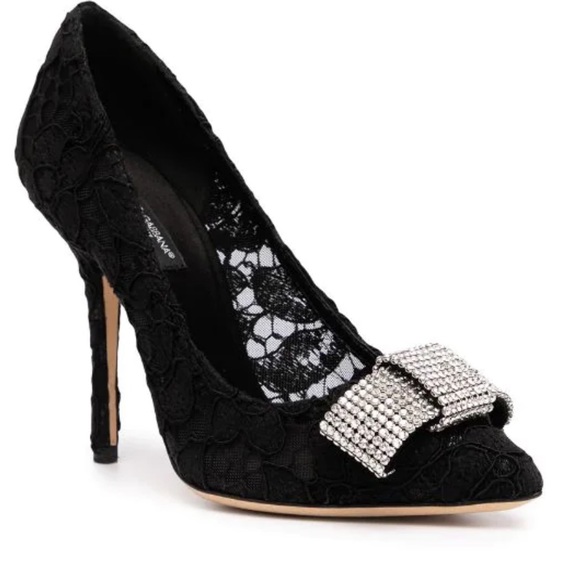 Dolce & Gabbana Shoes - Dolce & Gabbana Lace & Crystal Bow Pumps